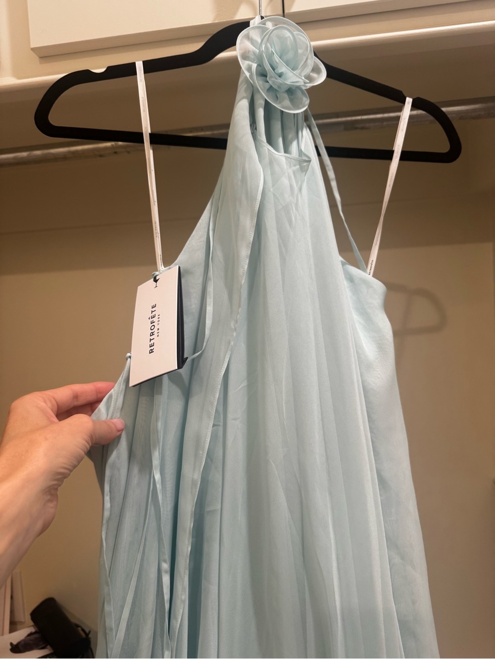 Retrofete Aqua Halter Maxi Gown with Cape and Rosette - Picture 4 of 4